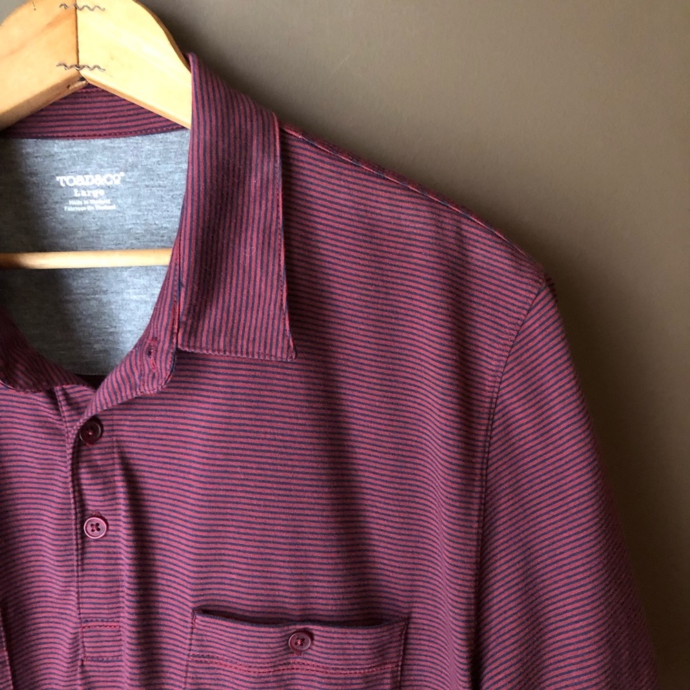 Toad & Co. Organic Cotton Polo Red Blue Striped L